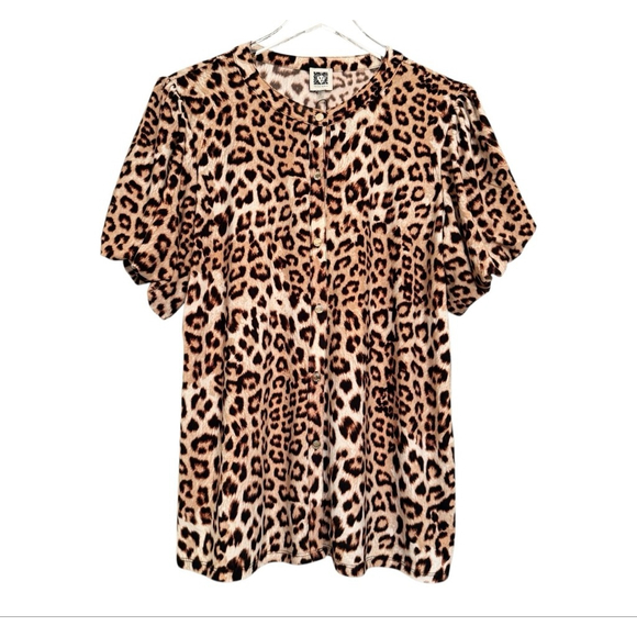 NWT Women's Anne Klein Leopard Print Blouse L Brown Black - Picture 2 of 12